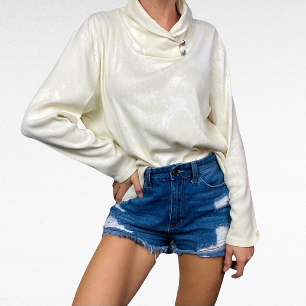 Lauren Ralph Lauren | Creamy Oatmeal Tie Dye Ribbed Knit Y2K Cowlneck Top